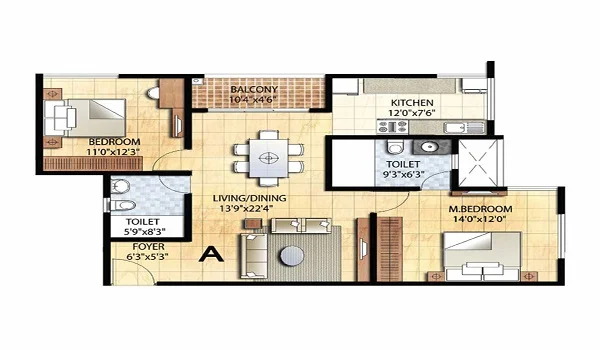 Prestige Ivy Green 1 Bed Floor Plan